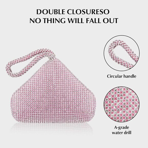 Women Sliver Sparkly Glitter Clutch Triangle Rhinestone - Picture 6 of 7